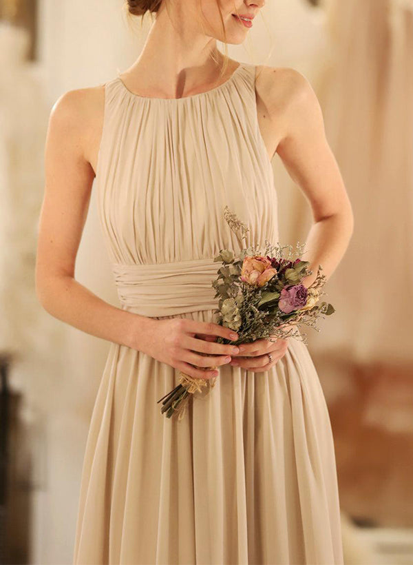 A-Line Scoop Neck Sleeveless Chiffon Bridesmaid Dresses With Back Hole