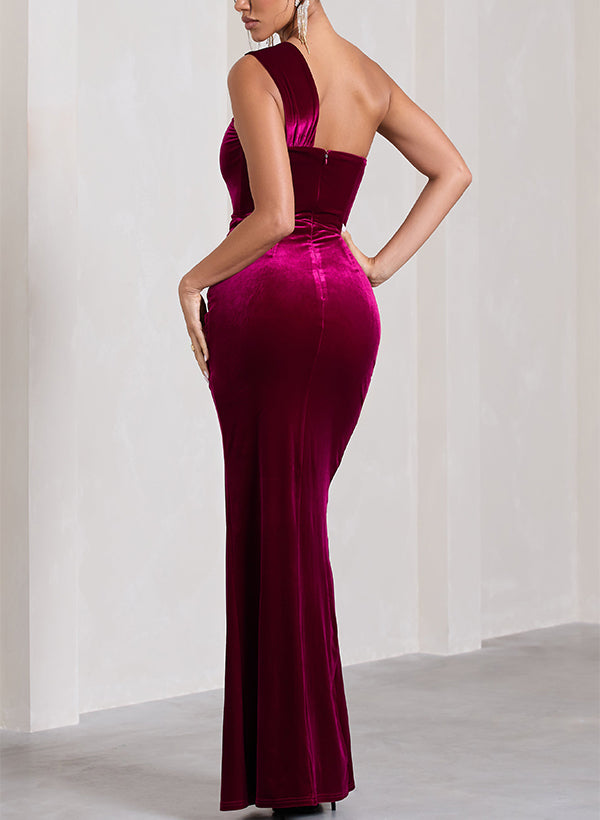 One-Shoulder Sleeveless Velvet Bridesmaid Dresses With Split Front