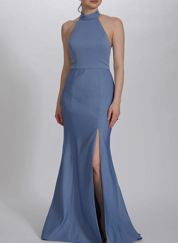 Halter Elastic Satin Bridesmaid Dresses With High Split - Trumpet/Mermaid