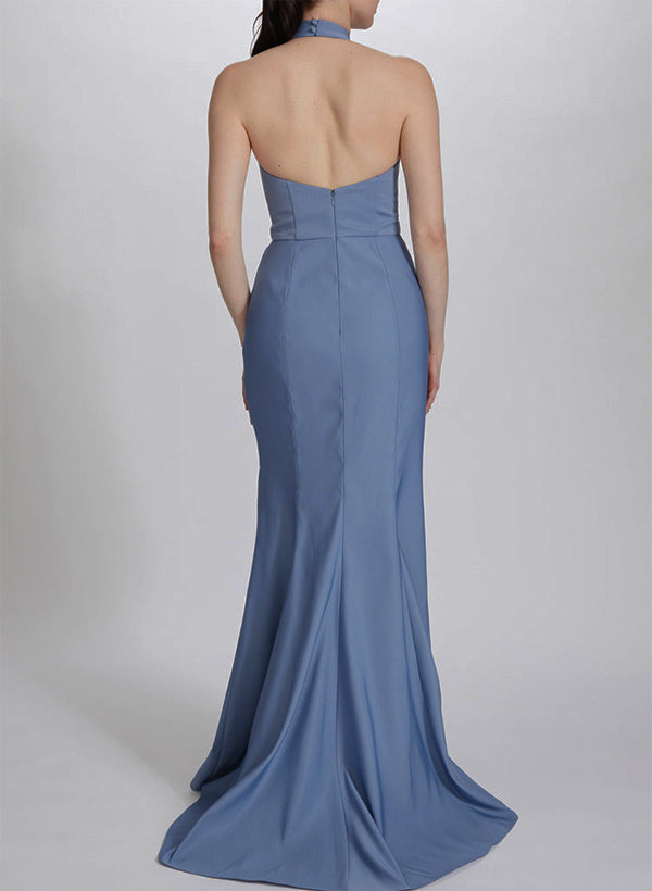 Halter Elastic Satin Bridesmaid Dresses With High Split - Trumpet/Mermaid
