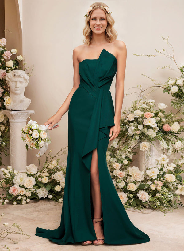 Elastic Satin Bridesmaid Dresses With Split Front