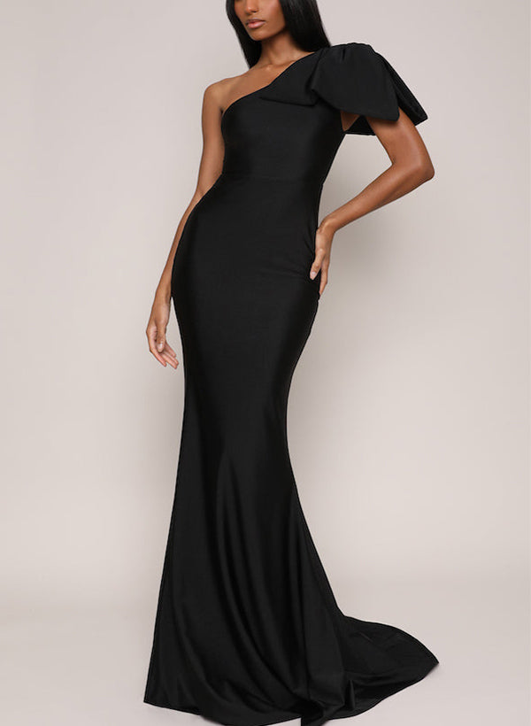 One-Shoulder Trumpet/Mermaid Bridesmaid Dresses in Silk Like Satin with Bows