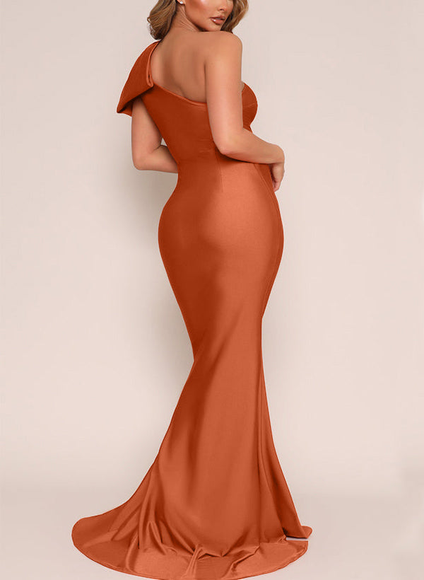 One-Shoulder Trumpet/Mermaid Bridesmaid Dresses in Silk Like Satin with Bows
