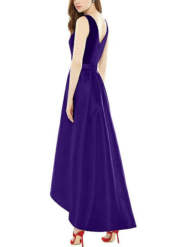 Satin V-Neck Sleeveless A-Line Ankle-Length Bridesmaid Dresses
