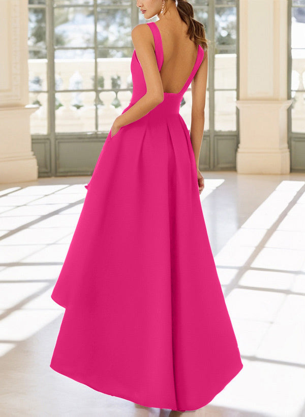 Satin Bridesmaid Dresses with A-Line V-Neck Sleeveless Design and Floor-Length Hem