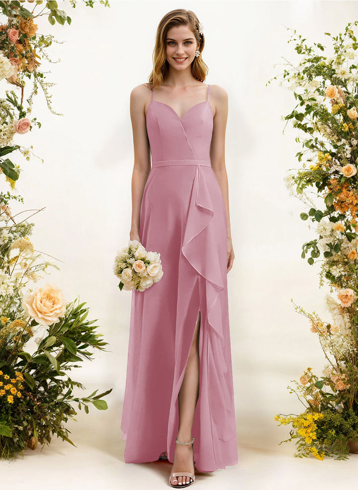 Sweetheart Sleeveless Chiffon Bridesmaid Dress with Split Front Ruffles