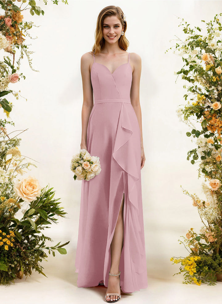 Sweetheart Sleeveless Chiffon Bridesmaid Dress with Split Front Ruffles