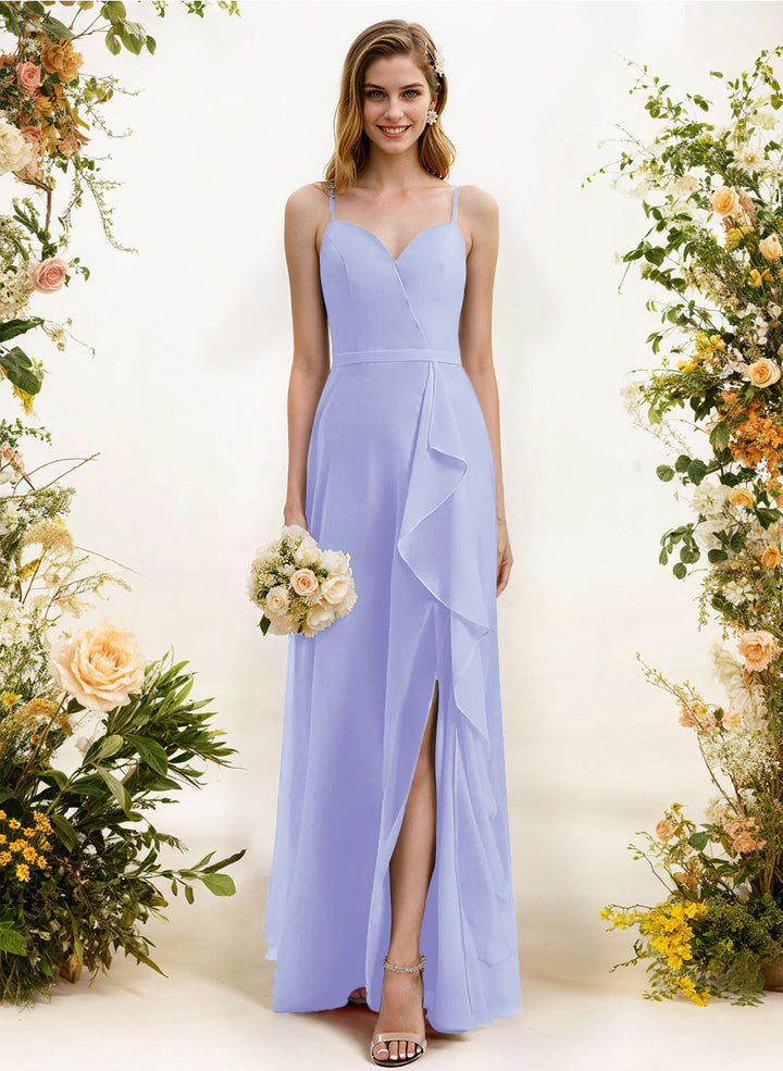 Sweetheart Sleeveless Chiffon Bridesmaid Dress with Split Front Ruffles