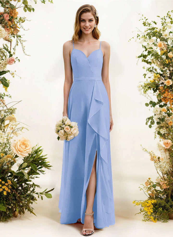Sweetheart Sleeveless Chiffon Bridesmaid Dress with Split Front Ruffles