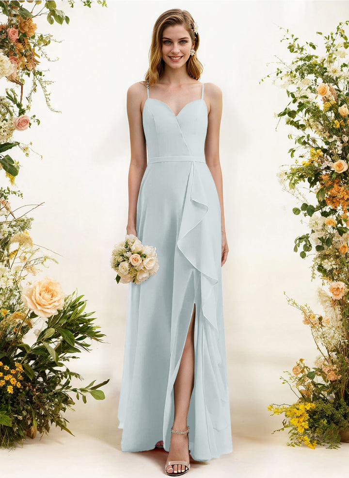 Sweetheart Sleeveless Chiffon Bridesmaid Dress with Split Front Ruffles