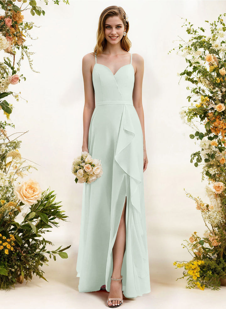 Sweetheart Sleeveless Chiffon Bridesmaid Dress with Split Front Ruffles