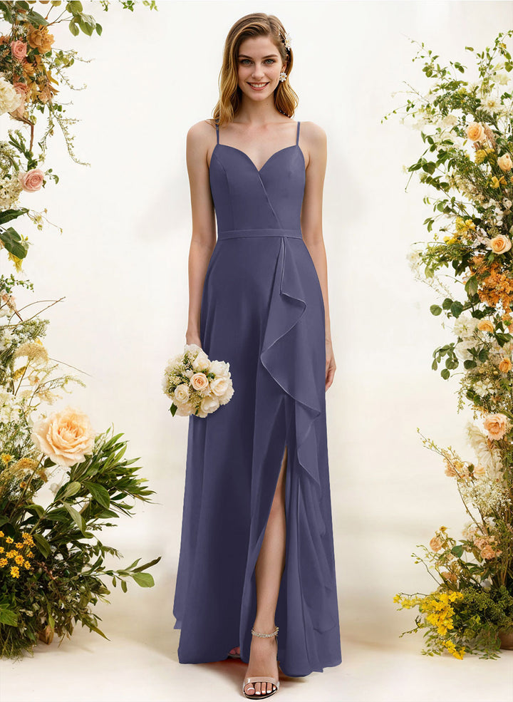 Sweetheart Sleeveless Chiffon Bridesmaid Dress with Split Front Ruffles