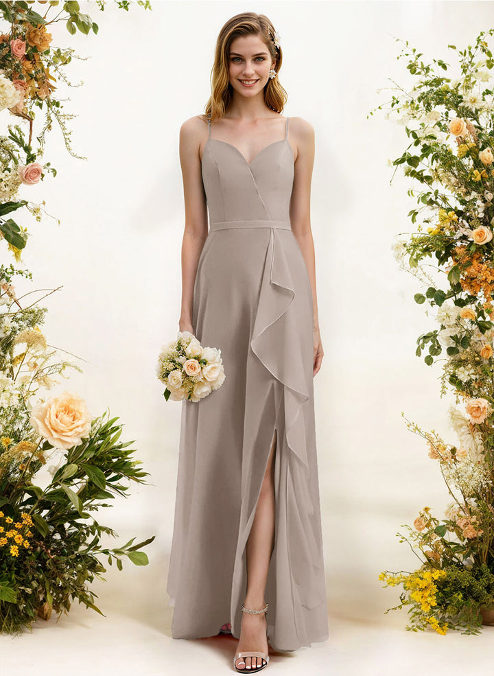 Sweetheart Sleeveless Chiffon Bridesmaid Dress with Split Front Ruffles