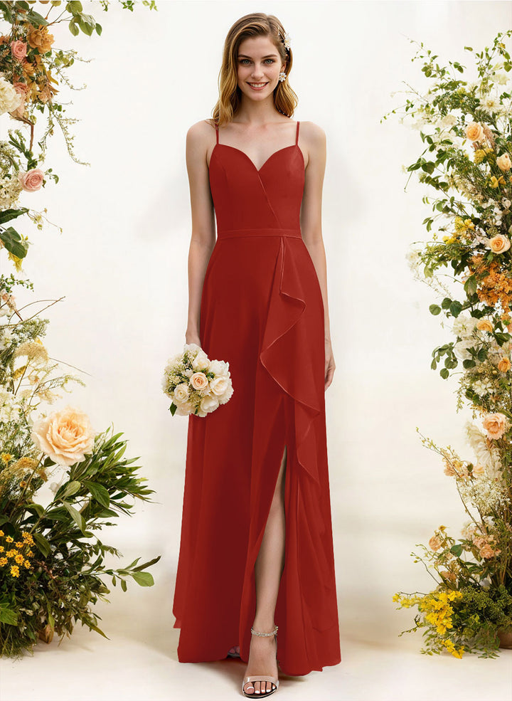 Sweetheart Sleeveless Chiffon Bridesmaid Dress with Split Front Ruffles