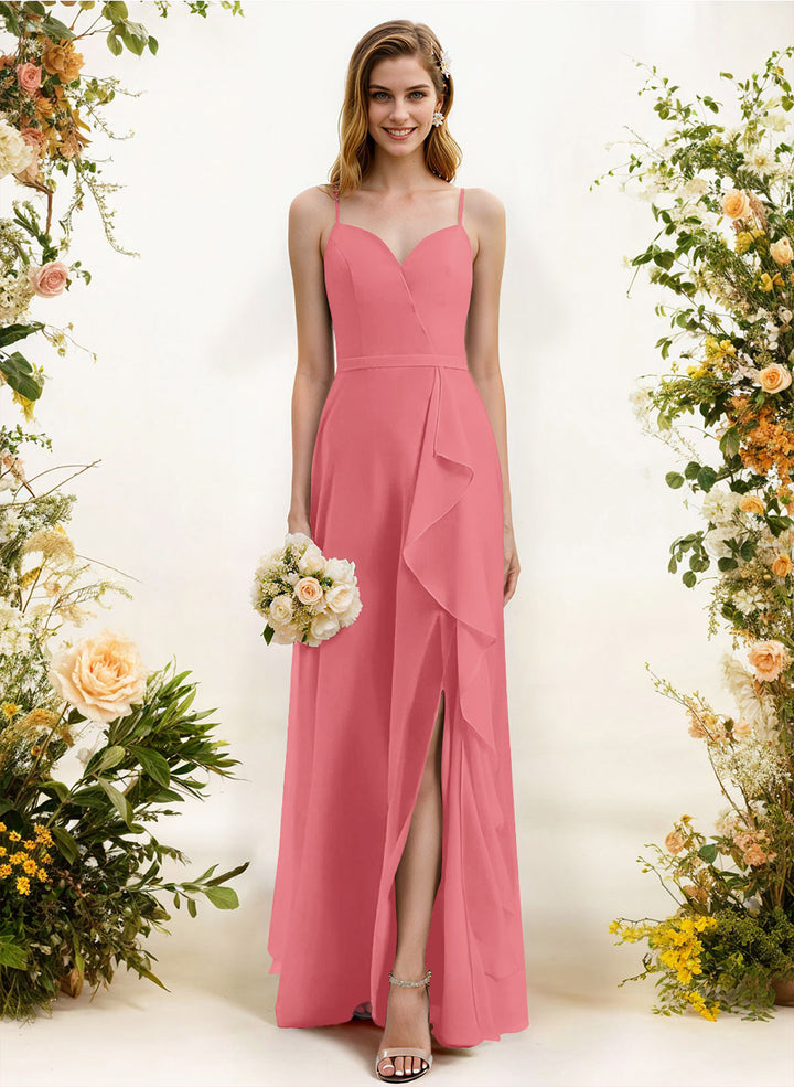 Sweetheart Sleeveless Chiffon Bridesmaid Dress with Split Front Ruffles