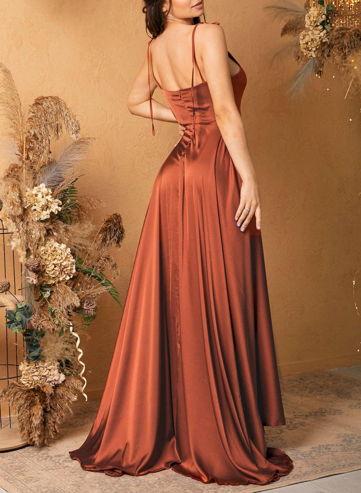 bridesmaid dresses satin fabric Draped Grecian Column Gown with Convertible Straps Crafted in our sleek Fluid Satin fabric Monica Satin Bridesmaid Dress |