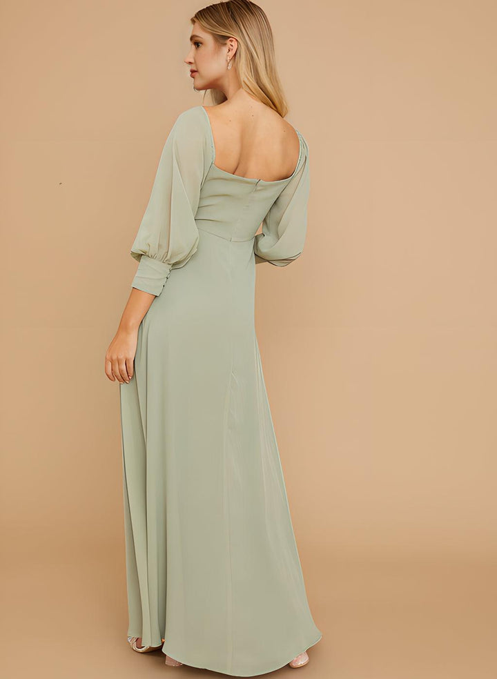 A-Line Chiffon Bridesmaid Dresses with Square Neckline and Long Sleeve
