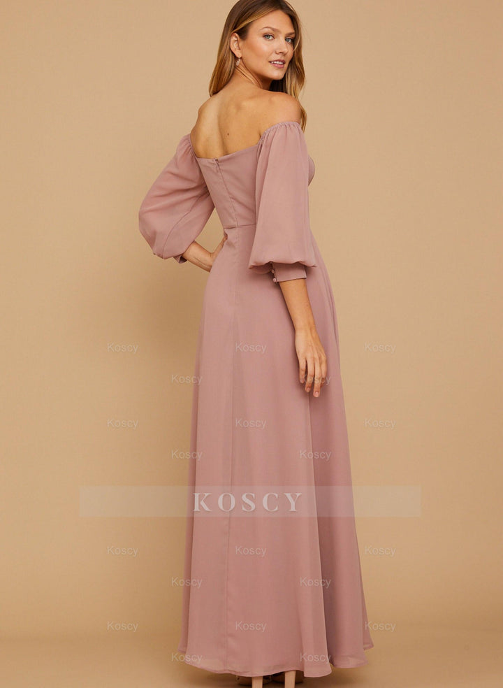 A-Line Chiffon Bridesmaid Dresses with Square Neckline and Long Sleeve A-Line Chiffon Bridesmaid Dresses with Square Neckline and Long Sleeve