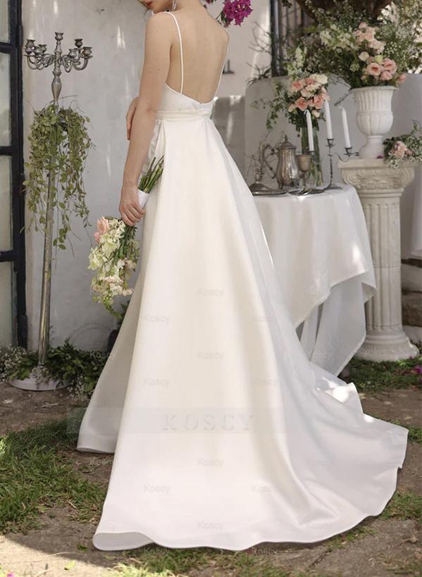 square neck satin bridesmaid dress Sheath/Column Square Neck Sleeveless Floor-Length Satin Bridesmaid Dre –  mollyevers.com main image 1