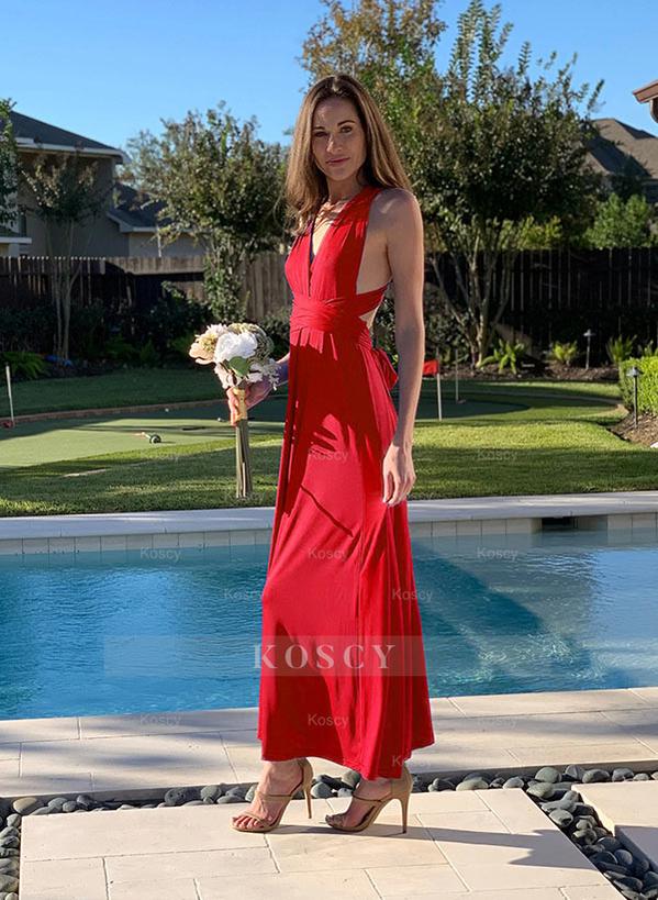A-Line V-Neck Floor-Length Jersey Bridesmaid Dress A-Line V-Neck Floor-Length Jersey Bridesmaid Dress
