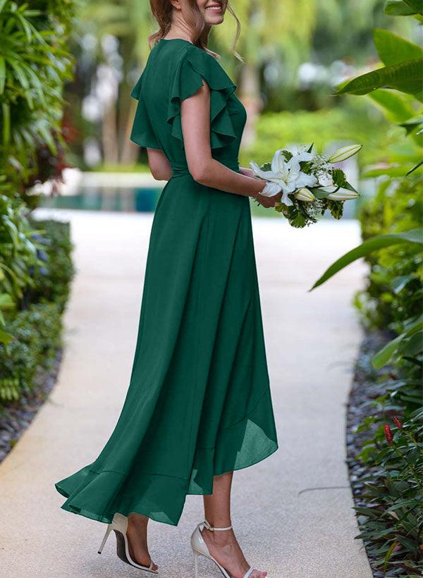 sachin and babi light blue dress A-line Spaghetti Strap V Neck Chiffon Floor-Length Ruffle Slit Bridesmaid  Dress S6137B - Bridesmaid Dresses main image 1