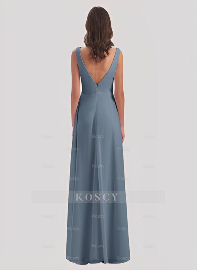 A-Line V-Neck Sleeveless Chiffon Floor-Length Bridesmaid Dress With Sp A-Line V-Neck Sleeveless Chiffon Floor-Length Bridesmaid Dress With Sp