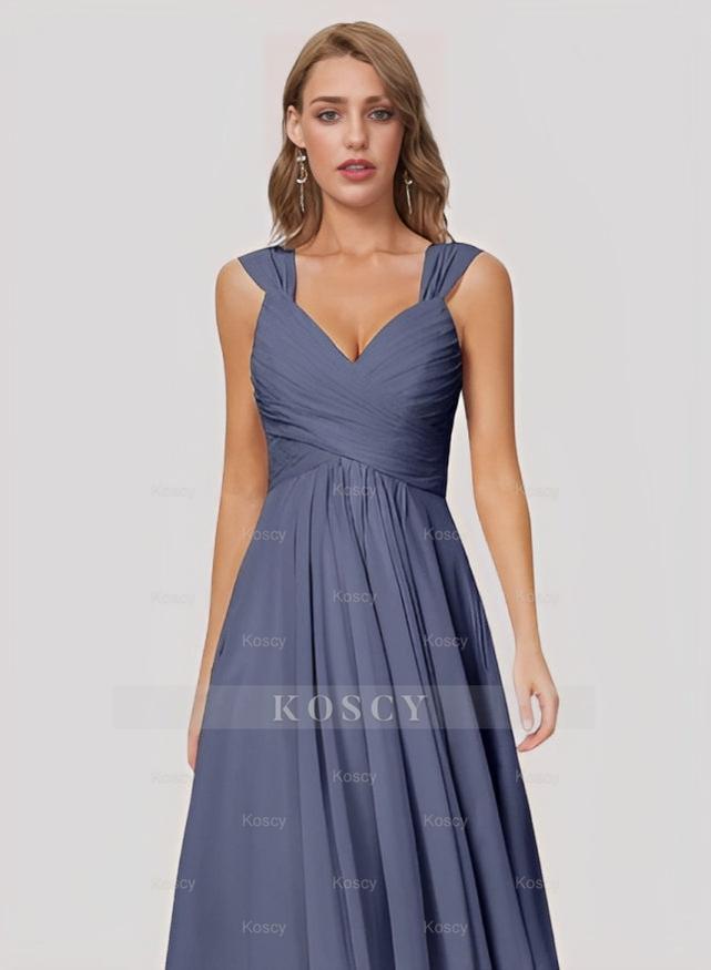 A-Line V-Neck Sleeveless Chiffon Knee-length Bridesmaid Dress With Ple