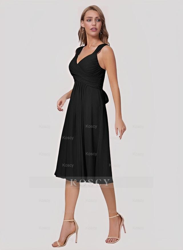A-Line V-Neck Sleeveless Chiffon Knee-length Bridesmaid Dress With Ple A-Line V-Neck Sleeveless Chiffon Knee-length Bridesmaid Dress With Ple