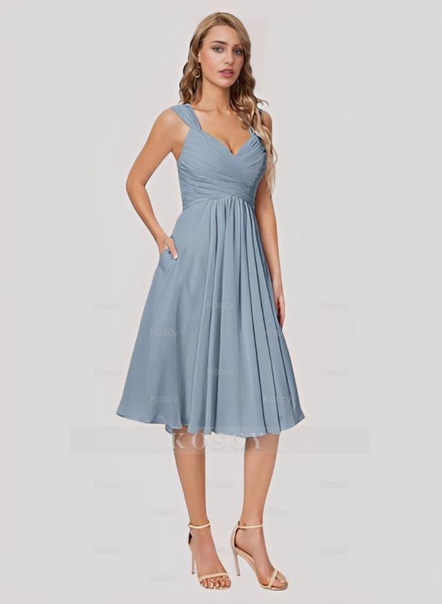 white christmas dresses A-Line Mother of the Bride Dress Cowl Neck Knee Length Chiffon Short S –  JiMiss Dresses main image 0