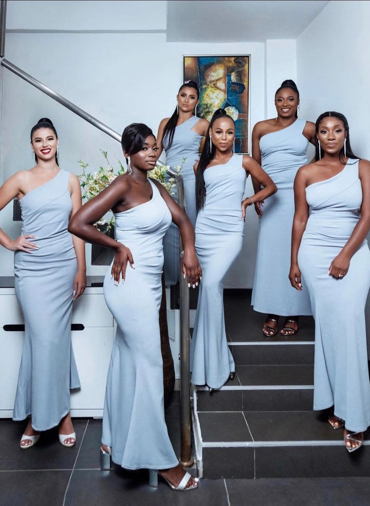 Blue Bridesmaid Dresses with Elastic Satin