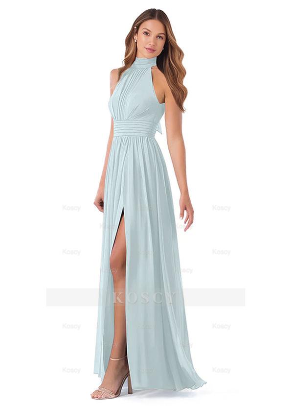 blue dress for baby girl Bridesmaid Dresses: High Neck Chiffon with Bow