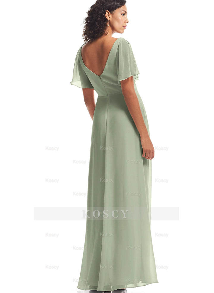 Chiffon Celadon V-Neck A-Line Floor-Length Bridesmaid Dresses Chiffon Celadon V-Neck A-Line Floor-Length Bridesmaid Dresses
