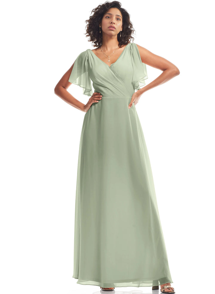 Chiffon Celadon V-Neck A-Line Floor-Length Bridesmaid Dresses Chiffon Celadon V-Neck A-Line Floor-Length Bridesmaid Dresses
