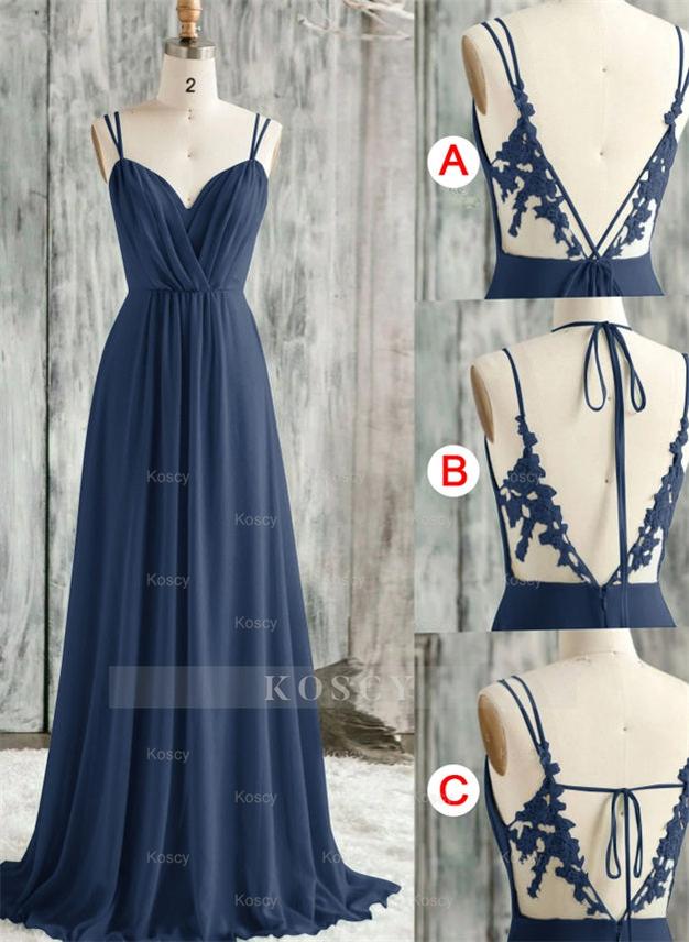 bikini bridesmaid dress Flowy Long one Shoulder Cheap Dusty Blue Chiffon Bridesmaid Dresses with  Slit UQ2073 main image 1