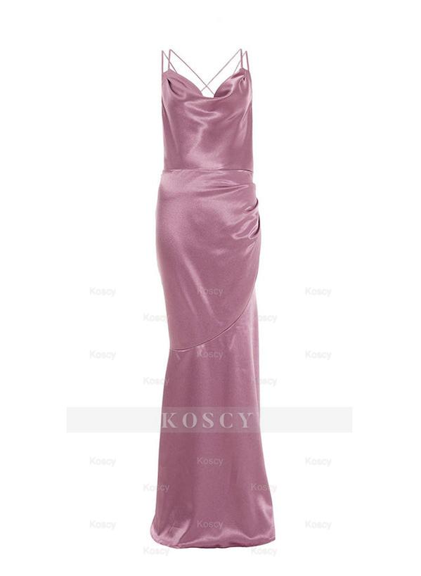 Cowl Neck Cross Back Floor-Length Satin Bridesmaid Dresses