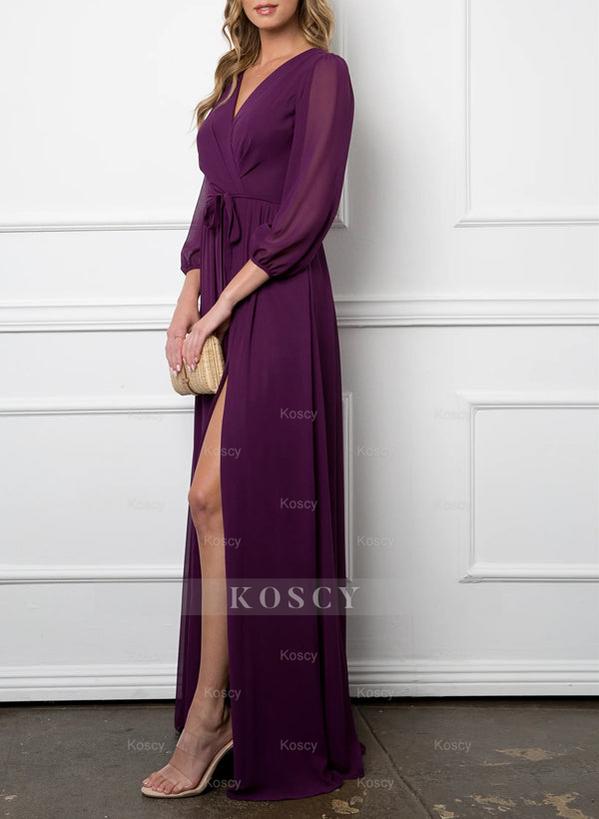 Elegant Bridesmaid Dress With Long Sleeves And A-Line Cut