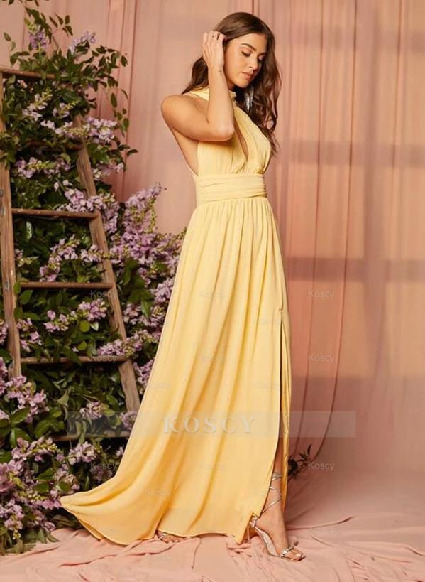 Halter Chiffon Bridesmaid Dress A-Line Floor-Length Dress Halter Chiffon Bridesmaid Dress A-Line Floor-Length Dress