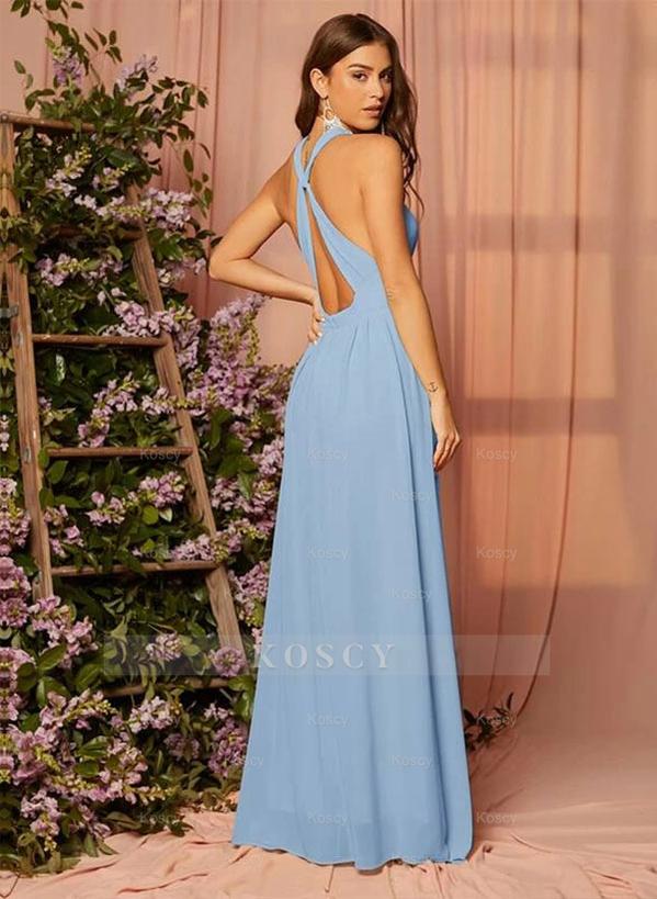 Halter Chiffon Bridesmaid Dress A-Line Floor-Length Dress Halter Chiffon Bridesmaid Dress A-Line Floor-Length Dress