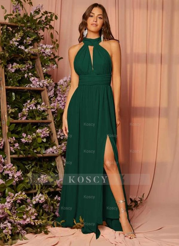 Halter Chiffon Bridesmaid Dress A-Line Floor-Length Dress Halter Chiffon Bridesmaid Dress A-Line Floor-Length Dress