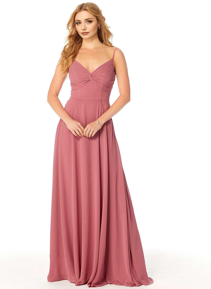 Long A-Line Chiffon V-Neck Bridesmaid Dresses With Pockets in Rose Long A-Line Chiffon V-Neck Bridesmaid Dresses With Pockets in Rose