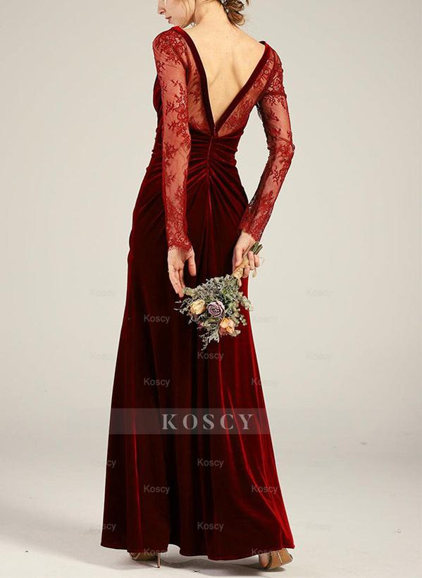 Long Sleeves Velvet Bridesmaid Dresses With Split Front