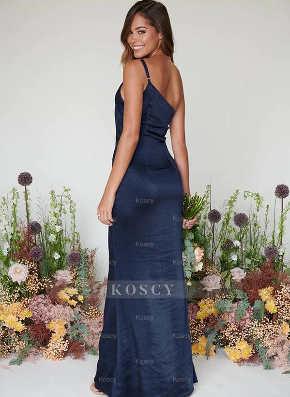 blue dress for baby girl Navy Blue Chiffon Bridesmaid Dresses A line One Shoulder – TANYA BRIDAL main image 0