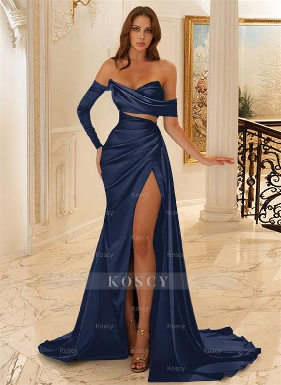 blue dress for baby girl Charmeuse Cowl Neck Bridesmaid Dress – Bridal and Formal main image 1