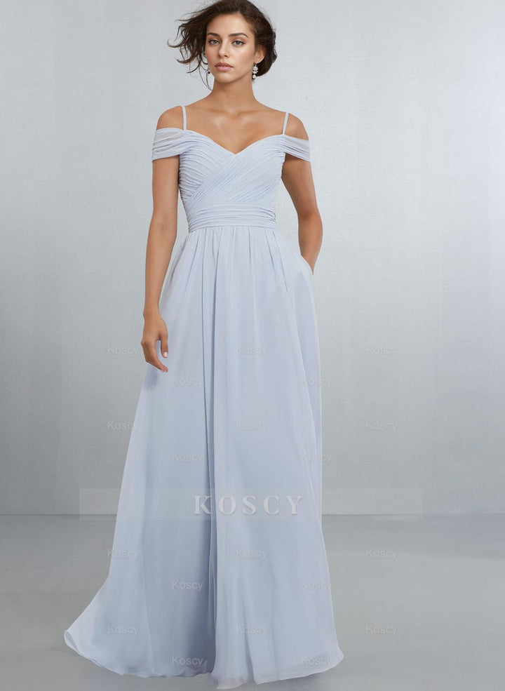 sachin and babi light blue dress Zapaka Women Sky Blue Off the Shoulder Long Junior Bridesmaid Dress Chiffon  A-Line Wedding Guest Dress – ZAPAKA main image 1