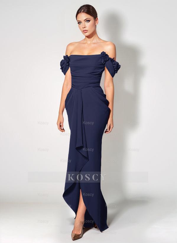 off shoulder elastic dress Off-The-Shoulder Elastic Satin Bridesmaid Dresses With Ruffle Trumpet/