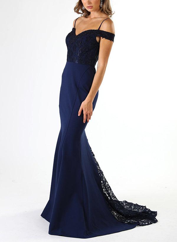 Off-The-Shoulder Lace/Elastic Satin Trumpet/Mermaid Bridesmaid Dresses