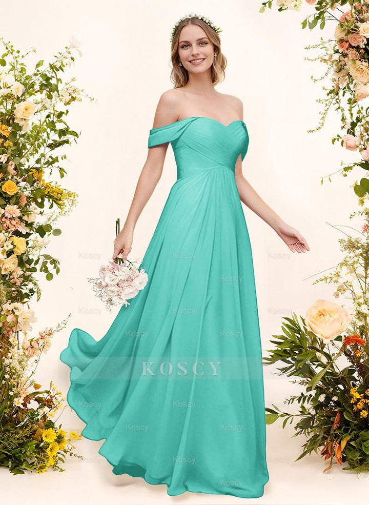 princess polly baby blue dress Off-The-Shoulder Short Sleeves Chiffon Floor-Length Bridesmaid Dress W
