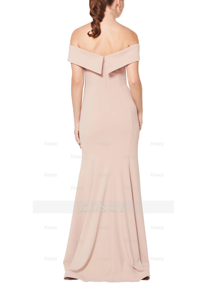 Off-The-Shoulder Trumpet/Mermaid Pearl Pink Bridesmaid Dresses With El