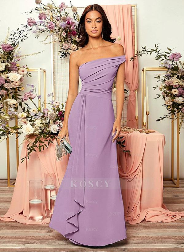 One-Shoulder A-Line Chiffon Prom Dress with Cascading Ruffles and  Floor-Length Hem