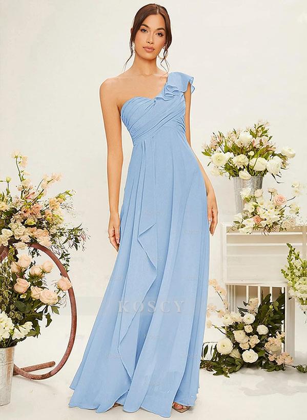 One-Shoulder Chiffon Bridesmaid Dress With Cascading Ruffles